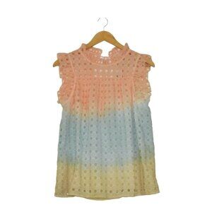 Anthropologie Ollari Ruffled Eyelet Open Back Sleeveless Top Size S